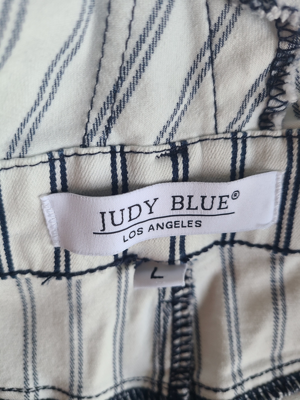 Judy Blue Striped Cotton Jumpsuit Overalls - White with Navy Pinstripes L - Picture 8 of 9